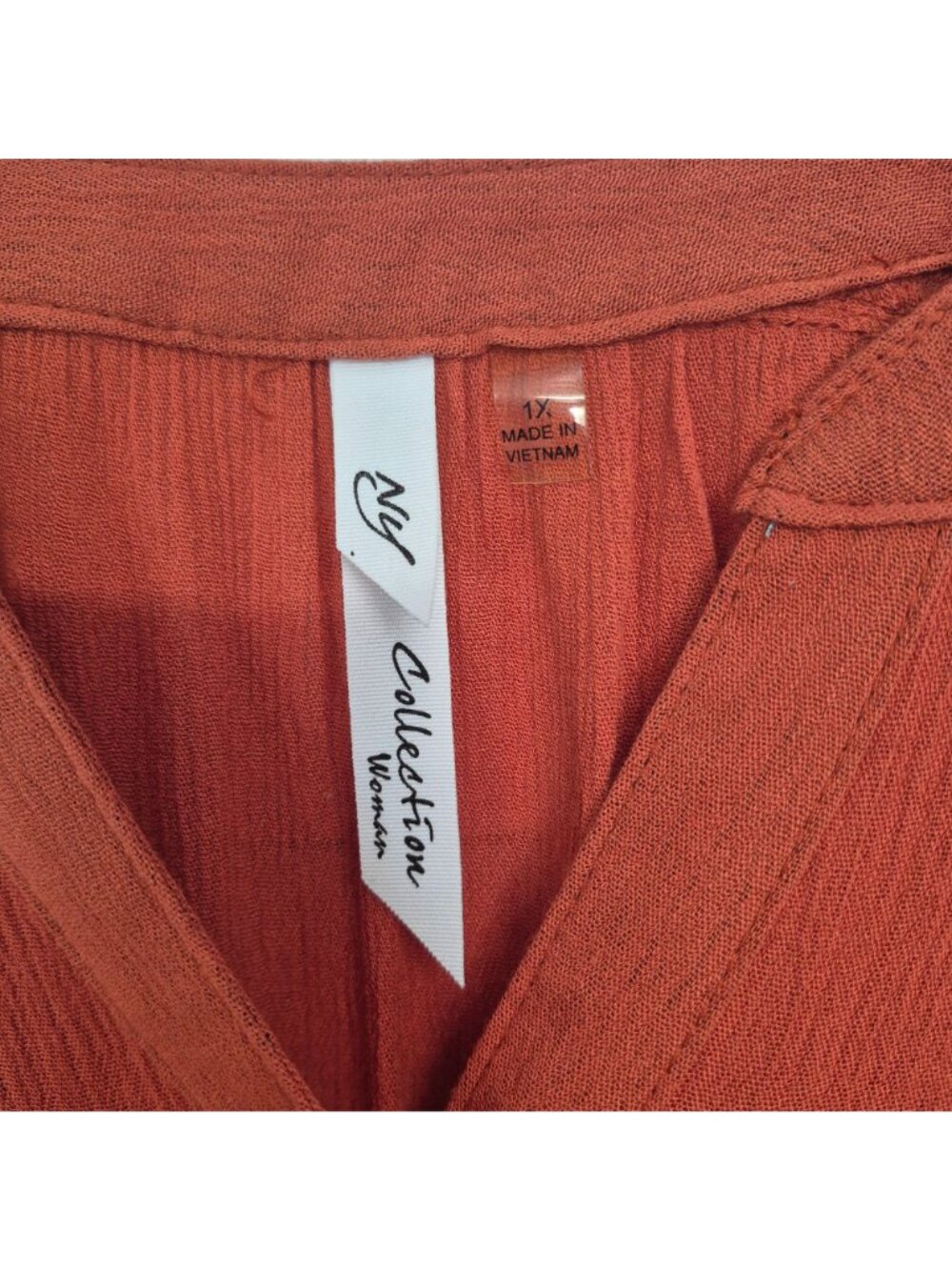 NY Collection Women's Rust Orange Button Blouse With Roll-Tab Sleeves Sz 1x - Picture 3 of 6